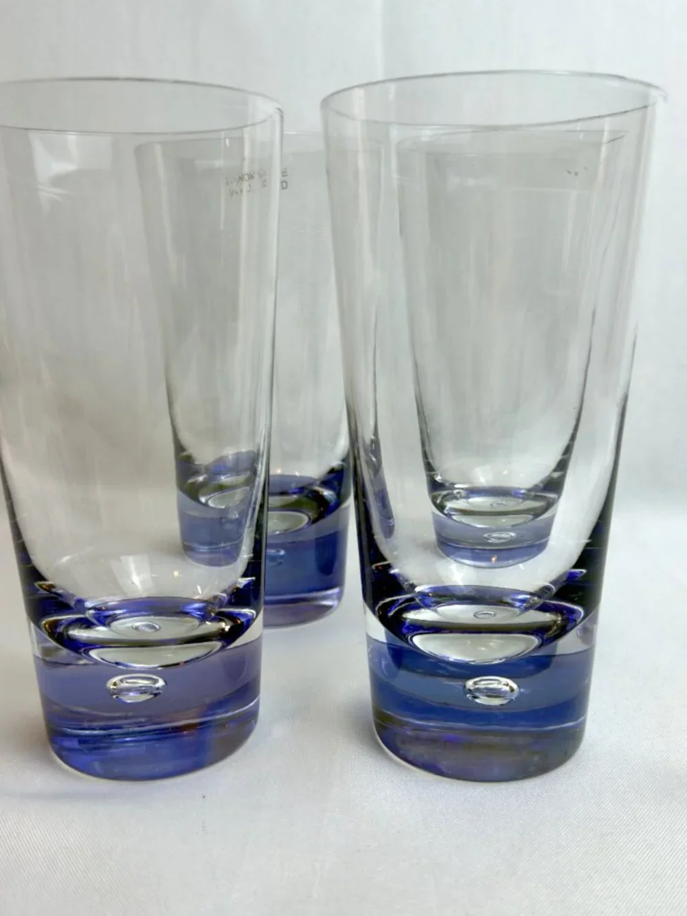 Handmade Polish Vintage Glass Tumblers 12 oz Blue/Purple Bubble Base Set of 4